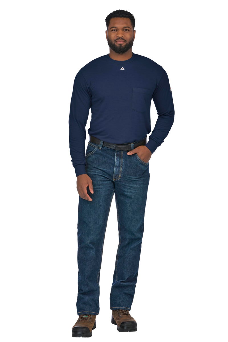 Bulwark FR Mens Lightweight Long Sleeve T-shirt, Navy, Medium US - Image 1